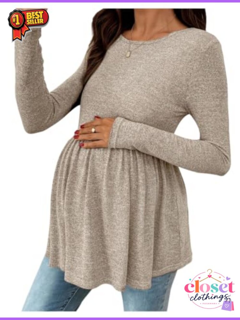 Maternity Peplum Top Crew Neck Long Sleeve T-Shirt